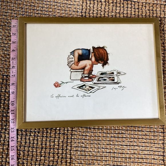 Vintage Pair of Georges Repon Framed Art Lithographs Naughty Children - Picture 16 of 16
